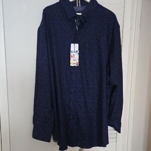 Designer Robert Graham Men's Navy Blue Cotton Button Down Shirt size 3X new tags
